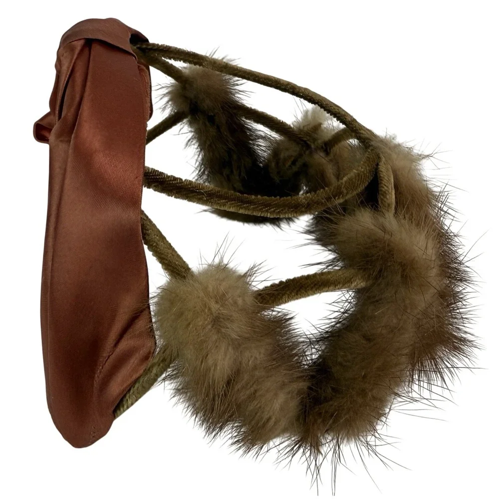 VINTAGE Union Made Fur Circlet Hat Satin Bow Brown Piece Mid‎ Century MCM